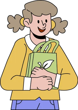 Girl using paper bag  Illustration