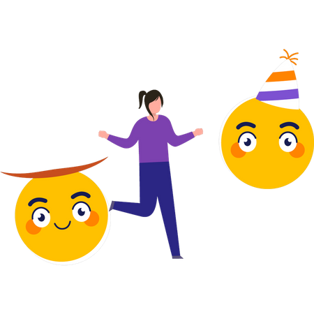 Girl using party emojis  일러스트레이션