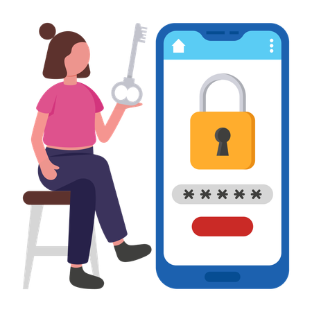 Girl using password lock  Illustration