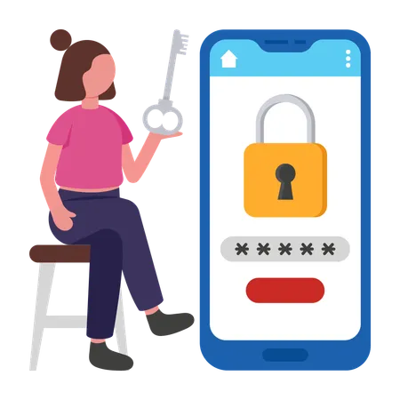 Girl using password lock  Illustration