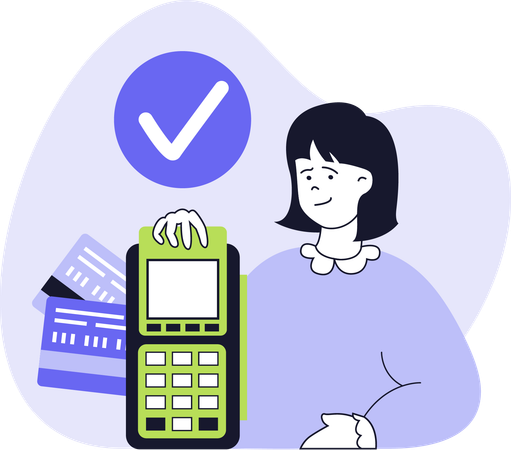 Girl using payment terminal for payment  Illustration