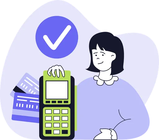 Girl using payment terminal for payment  Illustration