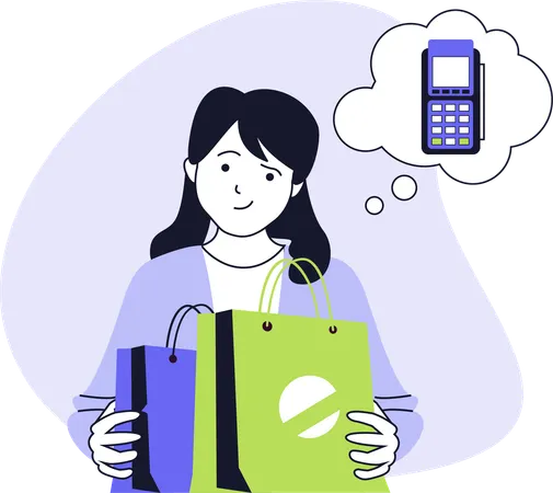 Girl using payment terminal for payment  Illustration