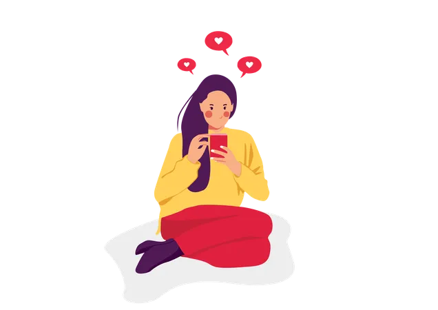 The Girl Sitting Down And Playing The Phone Illustration Illustration