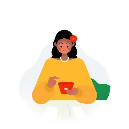 Girl Using Phone  Illustration