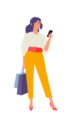 Girl using phone while shopping  Illustration