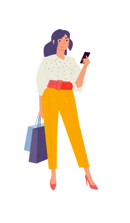 Girl using phone while shopping  Illustration