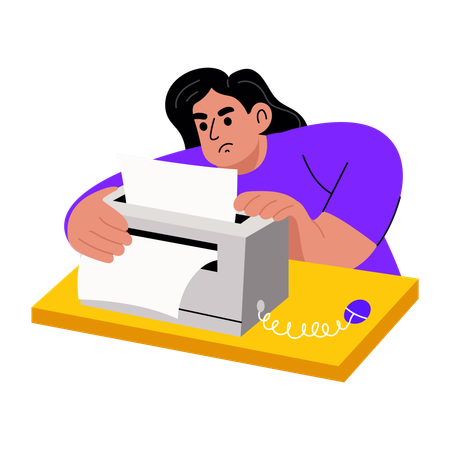 Girl using printing machine  Illustration