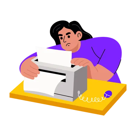 Girl using printing machine  Illustration