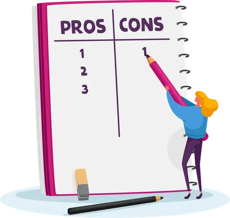 Girl using Pros and Cons technique to make decision Illustration