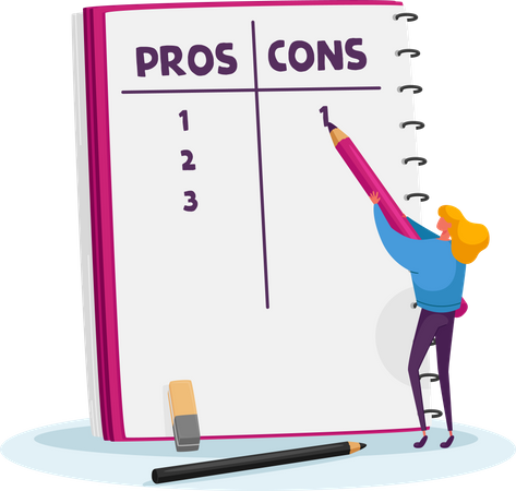 Girl using Pros and Cons technique to make decision  Illustration