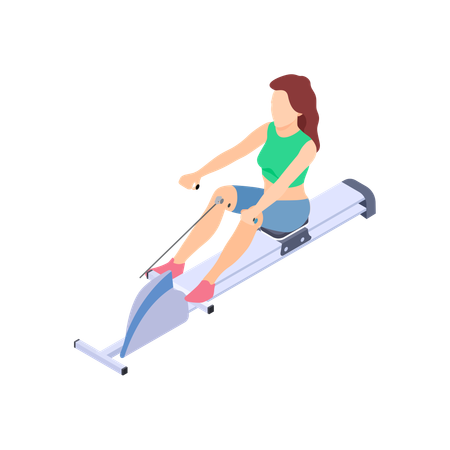 Girl using rowing machine  イラスト