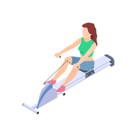 Girl using rowing machine  イラスト