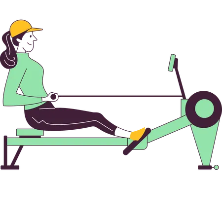 Girl using rowing machine  Illustration