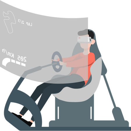 Girl using rowing machine with vr technology  Illustration