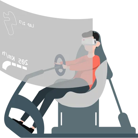 Girl using rowing machine with vr technology  Illustration