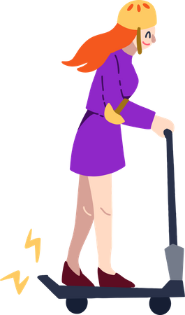 Girl Using Scooter  Illustration