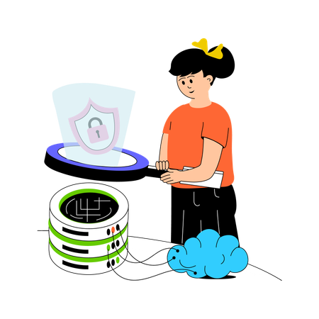 Girl using secure cloud server  Illustration