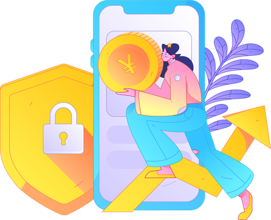 Girl using secure mobile payment  Illustration