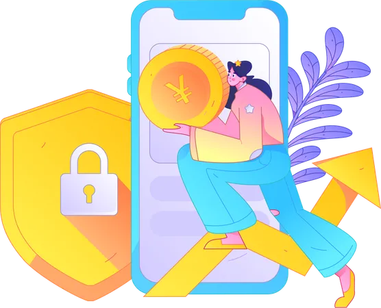 Girl using secure mobile payment  Illustration