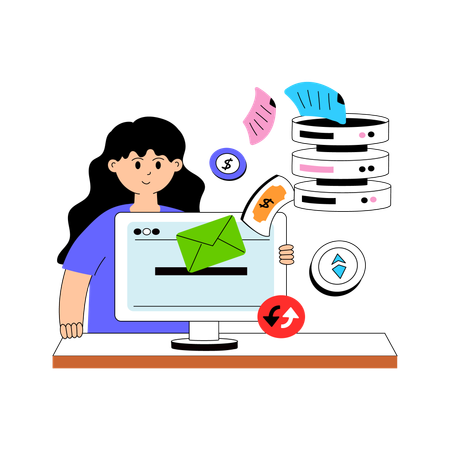 Girl using server using crypto payment  Illustration