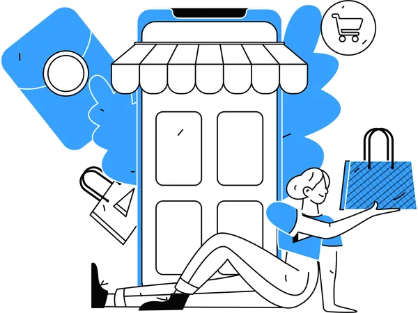 Girl using shopping application doing online shopping  Illustration