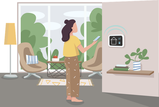 Girl using smart home management panel  Illustration