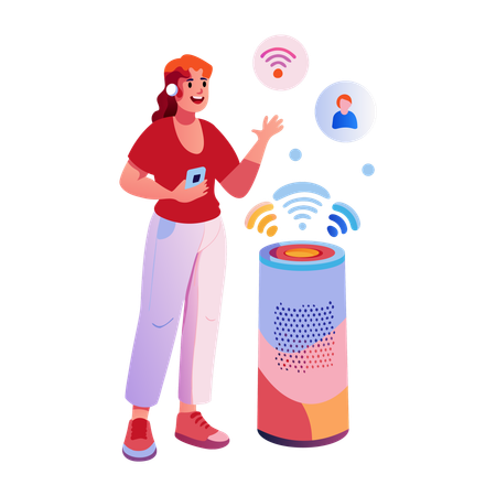 Girl using smart speaker  Illustration