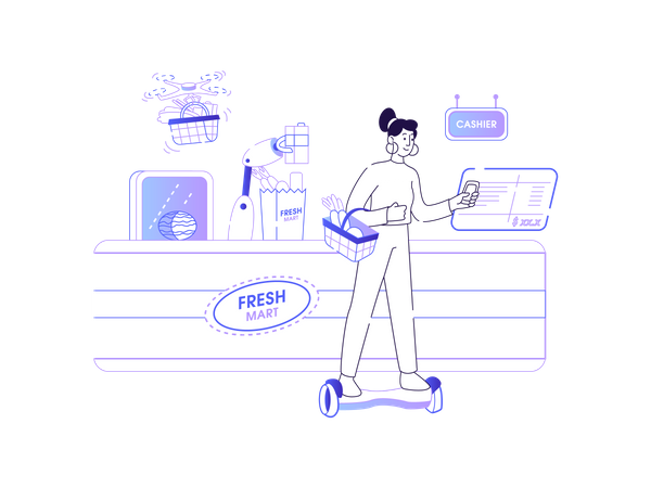 Girl using smart technology while shopping Illustration