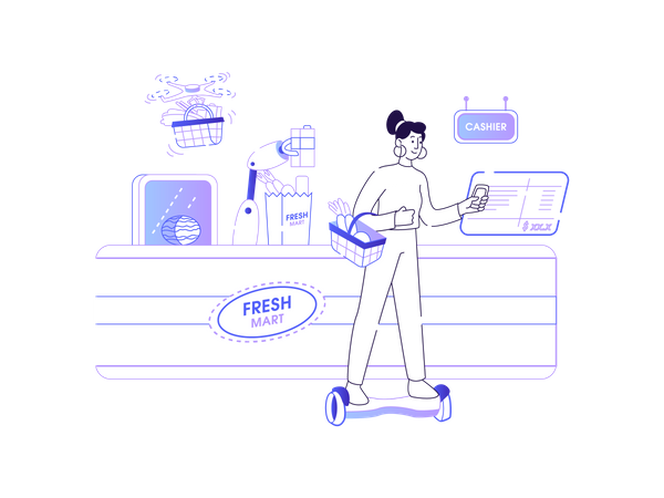 Girl using smart technology while shopping  Illustration