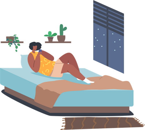 Girl using smartphone during bedtime  Illustration