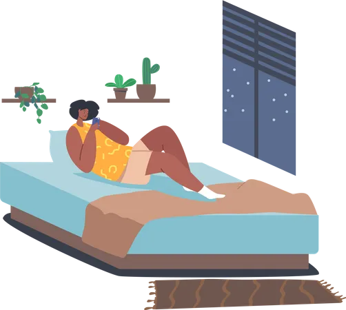 Girl using smartphone during bedtime  Illustration
