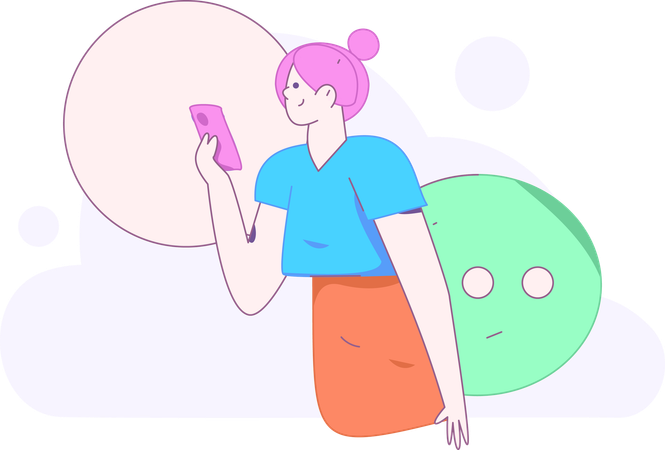 Girl Using Social Media  Illustration