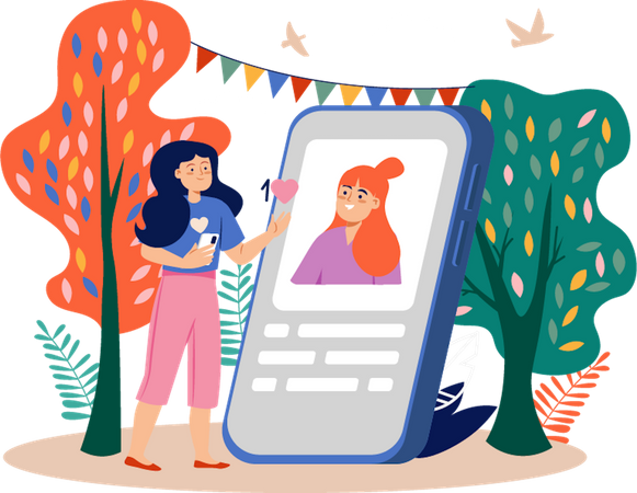 Girl using social media app  Illustration