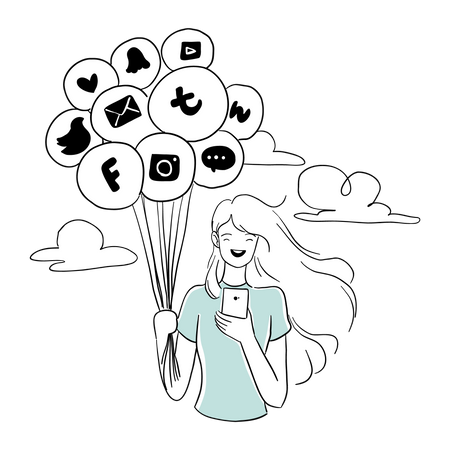 Girl using Social media Apps Illustration