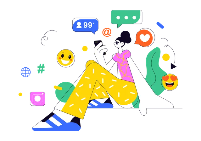 Girl using social media  Illustration