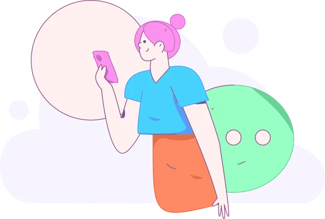 Girl Using Social Media  Illustration