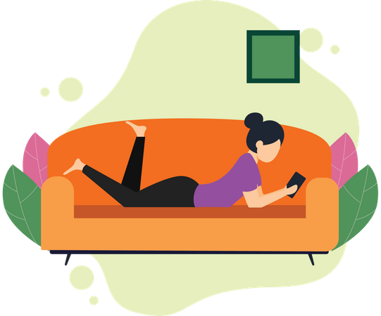 Girl using social media in leisure time  Illustration