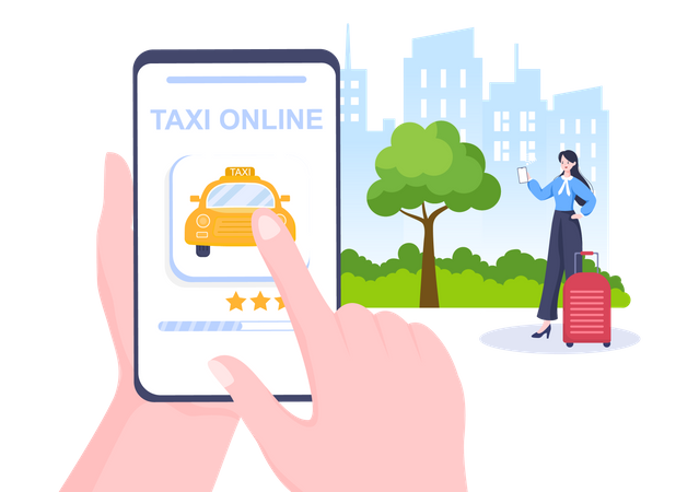 Girl using taxi booking service Illustration