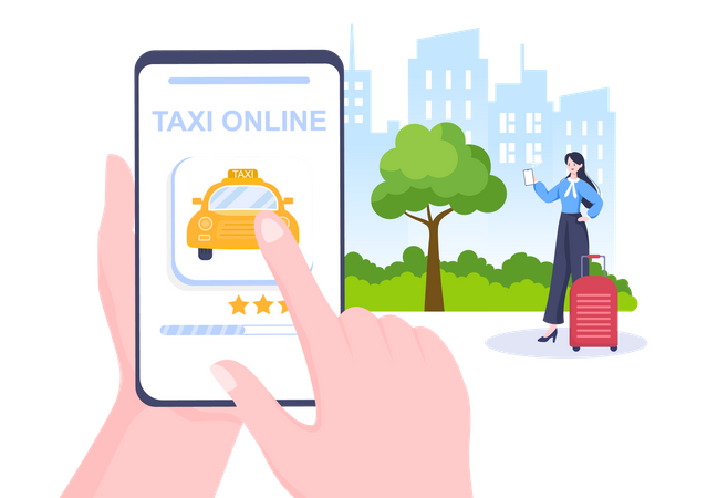 Girl using taxi booking service  Illustration