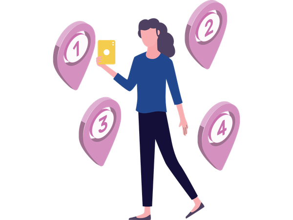 Girl using travel map to find direction  Illustration