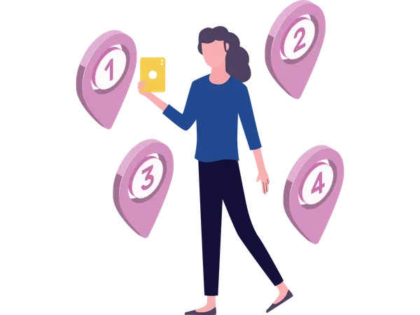 Girl using travel map to find direction  Illustration