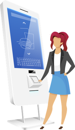 Girl using vending kiosk  Illustration