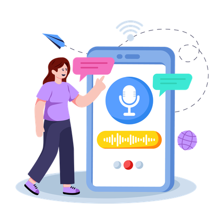 Girl using Voice Assistant App  Illustration