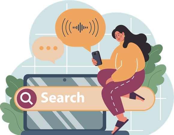 Girl using voice search feature  Illustration