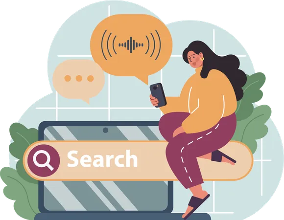 Girl using voice search feature  일러스트레이션