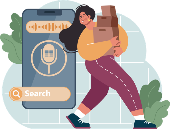 Girl using voice search feature  Illustration