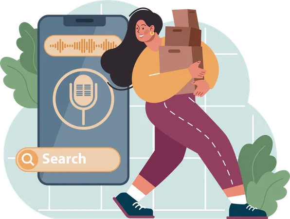 Girl using voice search feature  Illustration