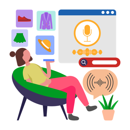Girl using Voice Search  Illustration