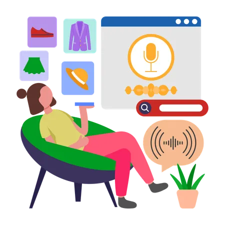 Girl using Voice Search  Illustration